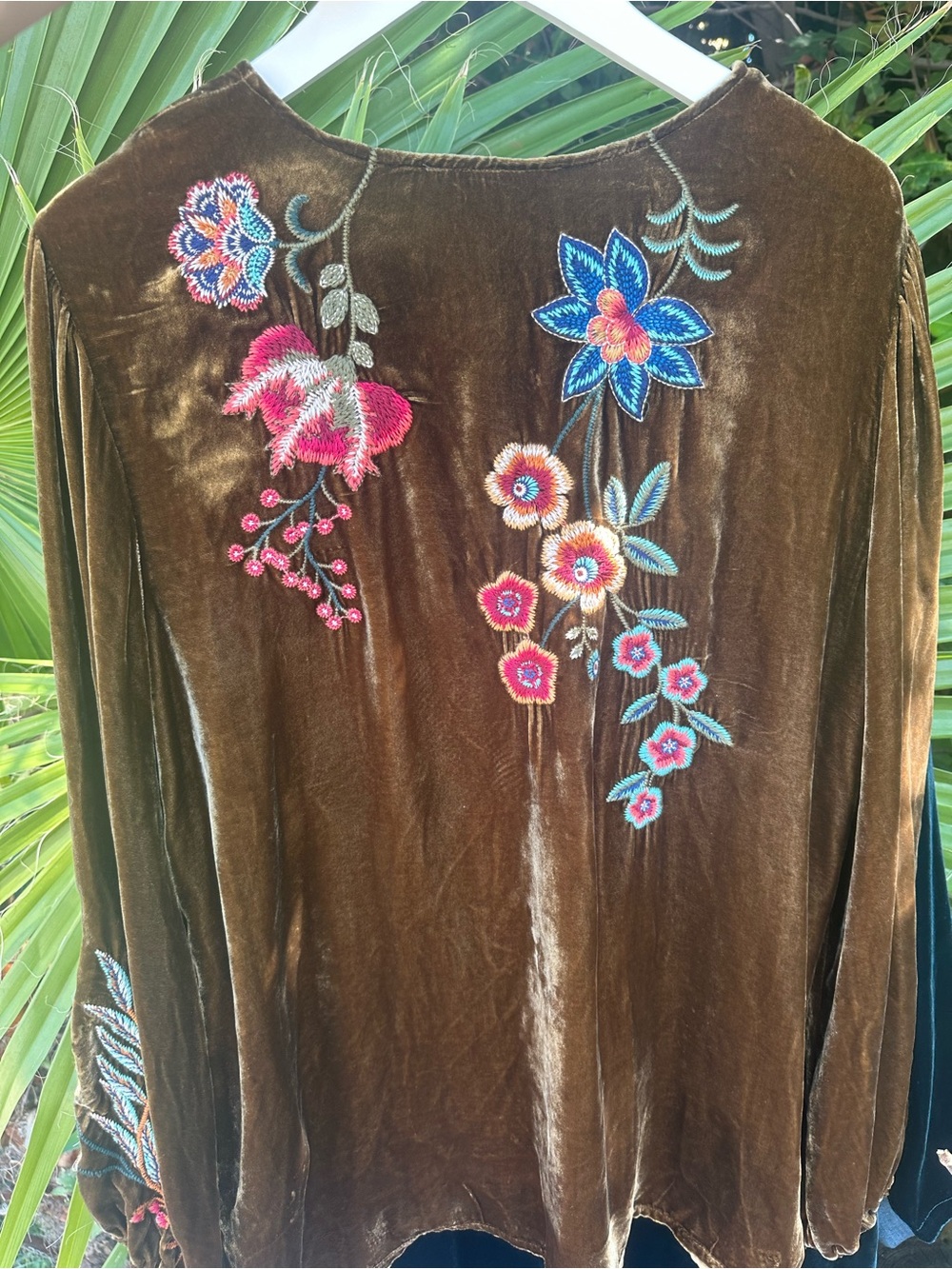 Johnny Was Olive Gold Velvet Embroidered Peasant Tunic - Picture 11 of 12
